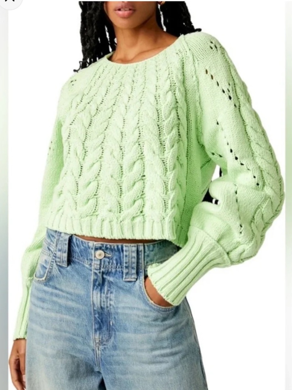 Free People Sandre Cropped Cable Knit Sweater
